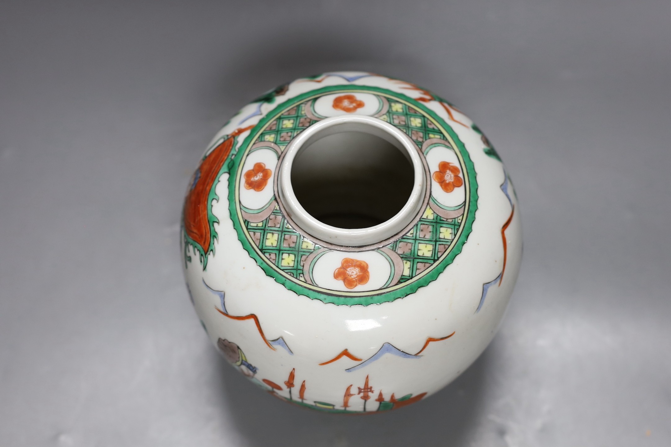 A Chinese famille verte jar, 16cm